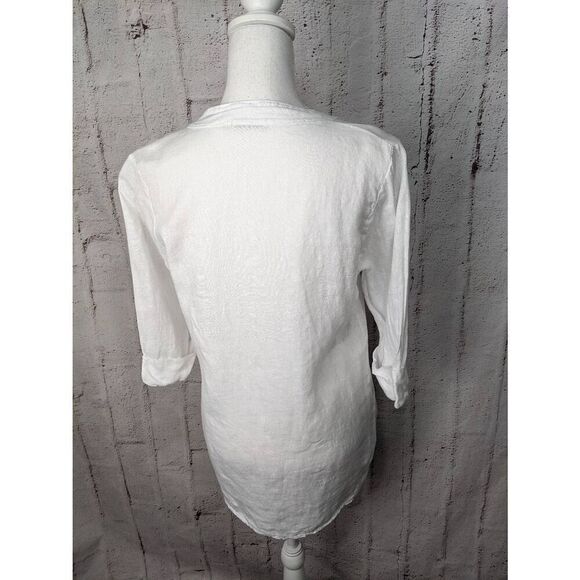 Lungo L'Arno Womens White Linen 1/2 Sleeve Button Up Top Beachy Vacation Sz L La - Picture 3 of 8